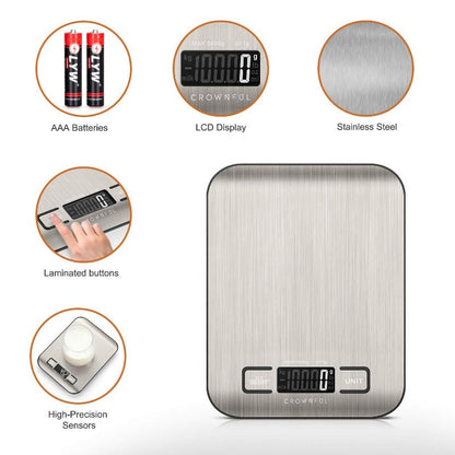 Crownful 5 Unit 11LB Digital Food Scale With Tare Function And LCD Screen (Batteries Included)