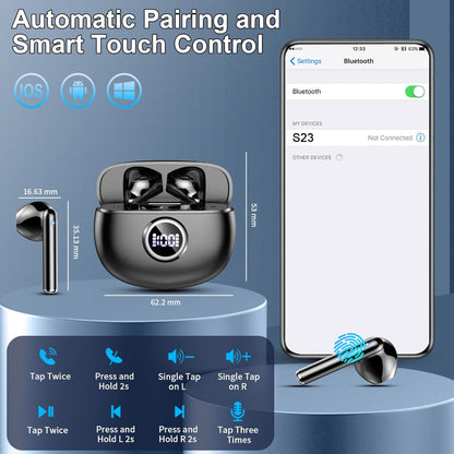 Wireless Bluetooth 5.3 Earbuds – HiFi Stereo Sound – In-Ear Use – ENC Noise Cancelling Mics – 40H Playtime, IP7 Waterproof