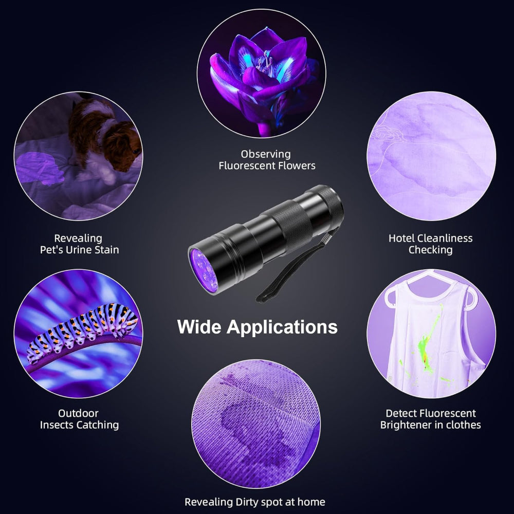 4-Pack UV Blacklight Flashlights – 395nm LED Detection Use – Pet Urine, Bed Bugs & Stain Finder – Mini Portable Handheld Design