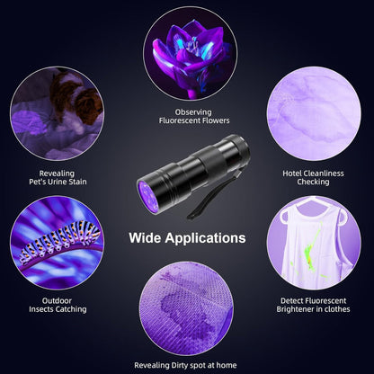 4-Pack UV Blacklight Flashlights – 395nm LED Detection Use – Pet Urine, Bed Bugs & Stain Finder – Mini Portable Handheld Design
