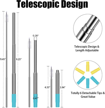3 Pack Stainless Steel Reusable Collapsible Straws with Plastic Case and Long Cleaning Brush