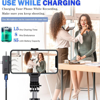 2-Pack Wireless Lavalier Microphone – Omnidirectional Lapel Mic for iPhone iPad Recording