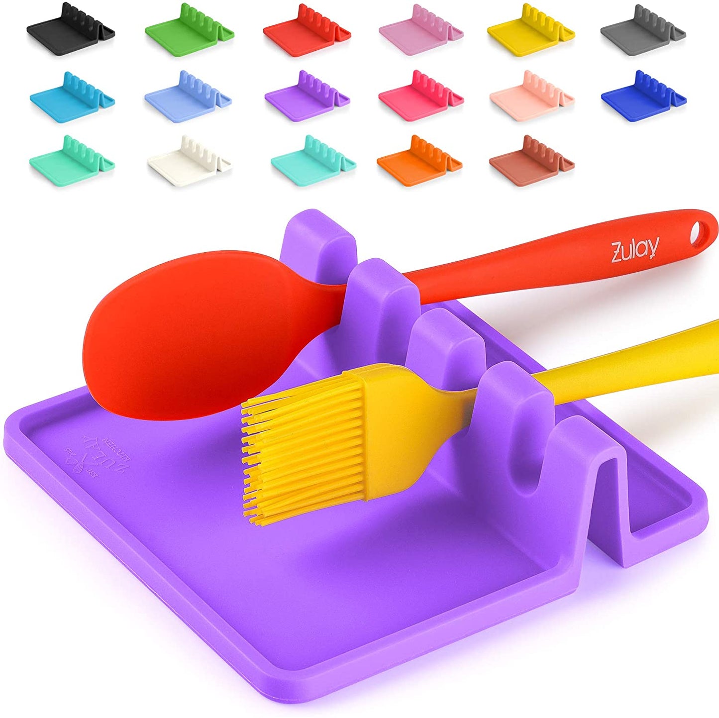 Silicone Utensil Rest with Drip Pad for Multiple Utensils, Heat-Resistant, BPA-Free Spoon Rest & Spoon Holder for Stove Top, Kitchen Utensil Holder for Spoons, Ladles, Tongs & More - by Zulay