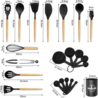 22-Piece Silicone Kitchen Utensil Set – Heat Resistant to 446°F, Non-Stick Spatulas & Spoons, Dishwasher Safe, BPA-Free Cooking Tools & Gadgets