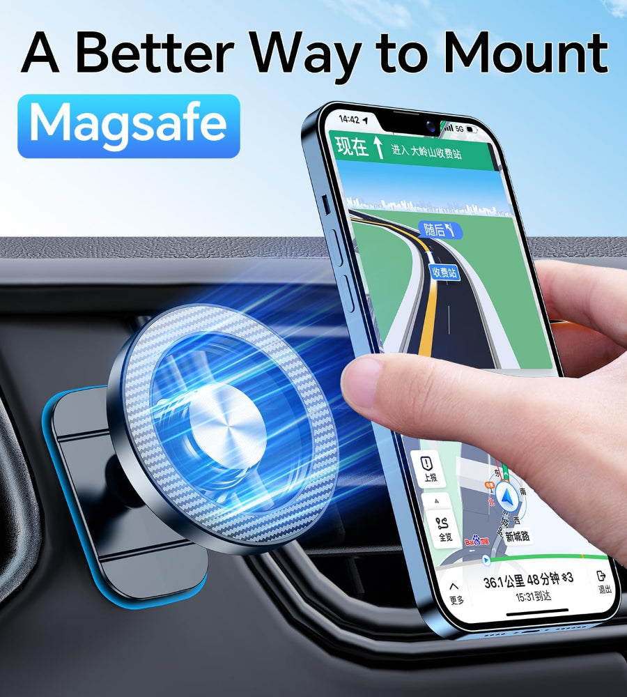 Magnetic Car Phone Mount – 20-Strong Magnet Magsafe Holder, Dash-Mounted Cell Phone Holder for iPhone 14–17, Car Accessories for Men & Women