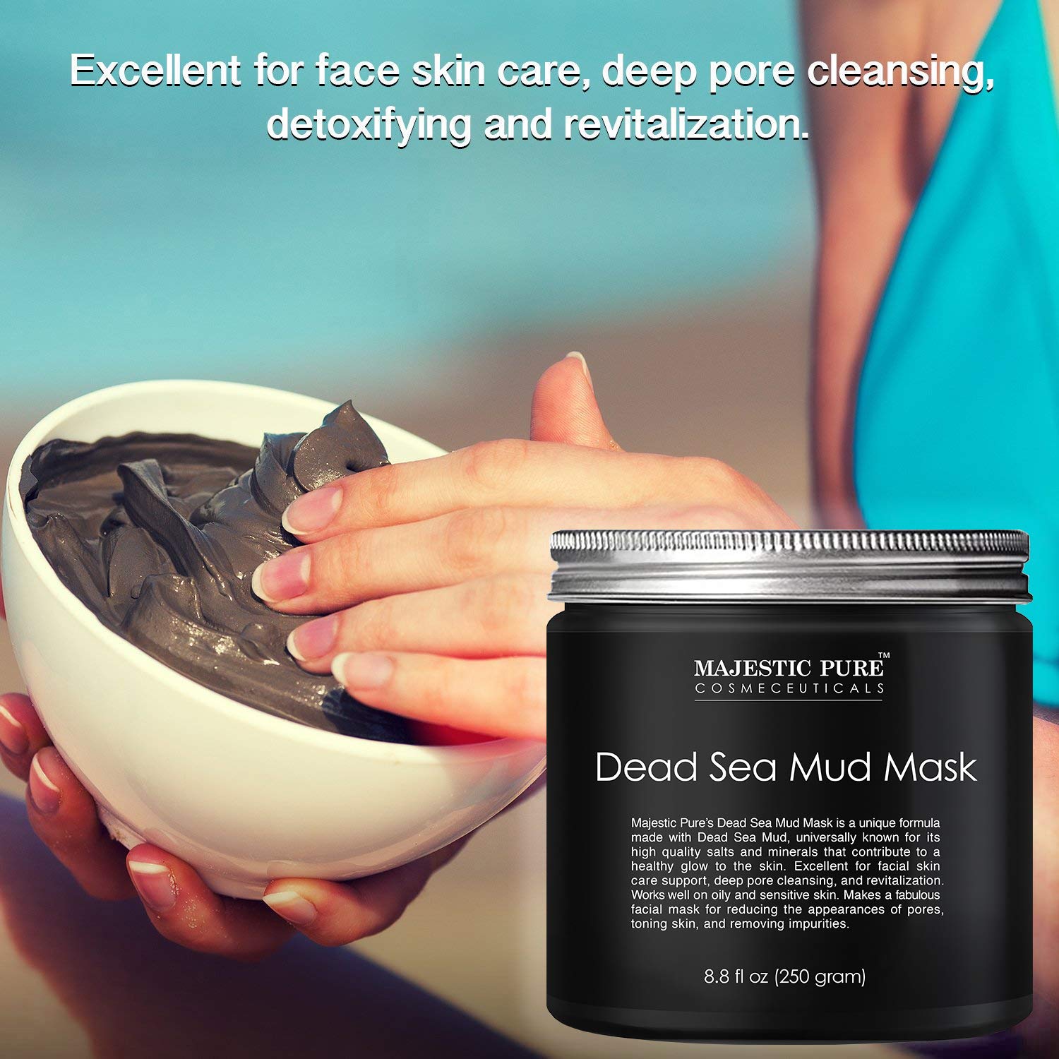 MAJESTIC PURE Dead Sea Mud Mask - Natural Face and Skin Care for Women and Men - Best Black Facial Cleansing Clay for Blackhead, Whitehead, Acne and Pores - 8.8 fl. Oz
