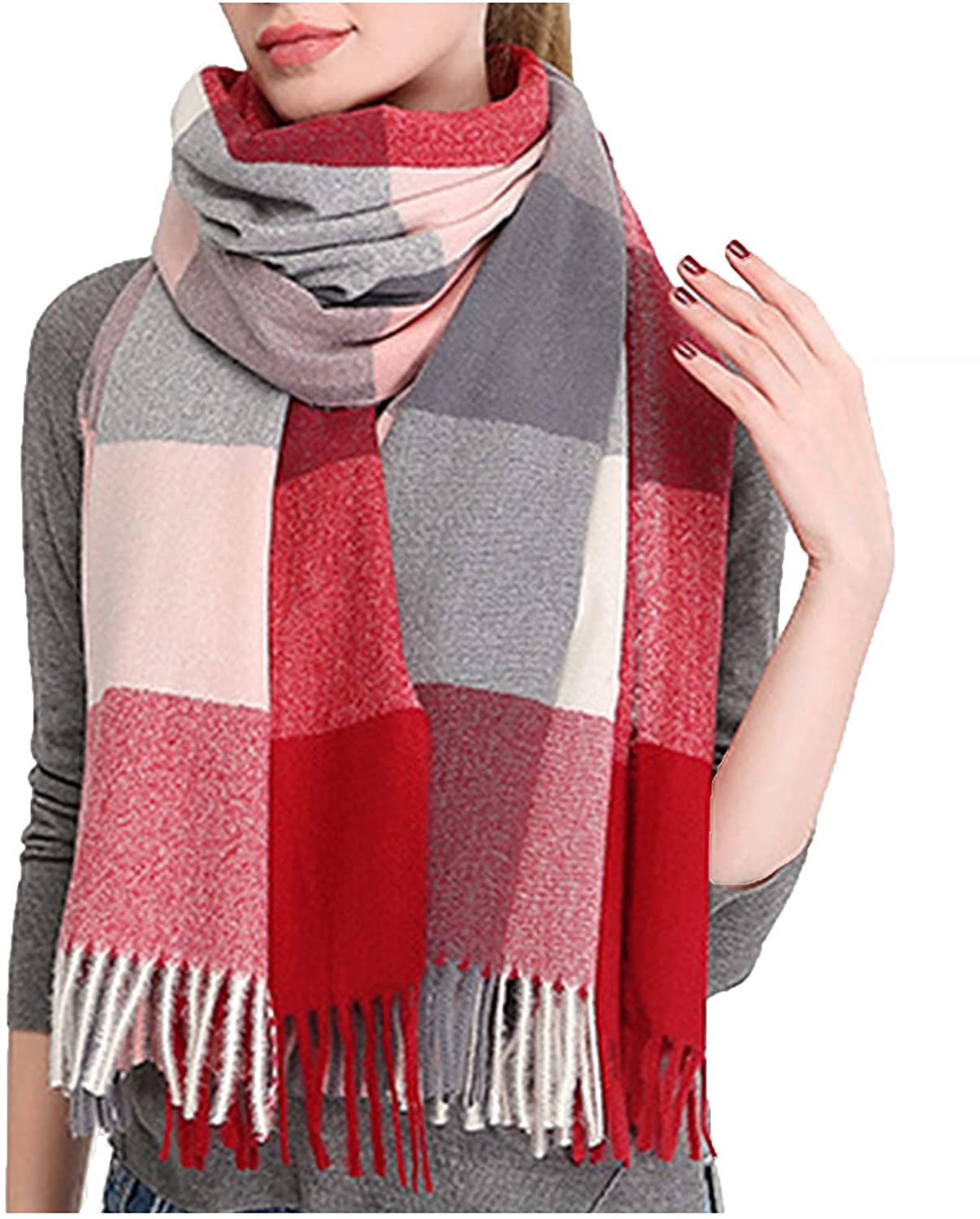 Wander Agio Women's Fashion Scarves Long Shawl Winter Thick Warm Knit Large Plaid Scarf