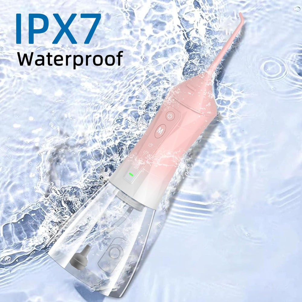 Cordless Water Dental Flosser – Portable Oral Irrigator – Teeth Cleaning Use – 320ml Rechargeable IPX7 Waterproof Design – Includes 5 Flossing Tips