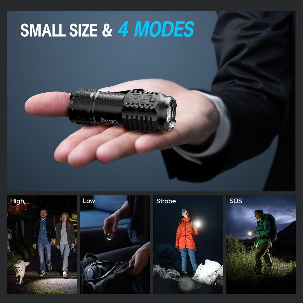 Rechargeable Mini Flashlights – Portable EDC Use – 3 LED Bright Light with 4 Modes – Magnetic Base & Belt Clip – Emergency, Camping & Home Use