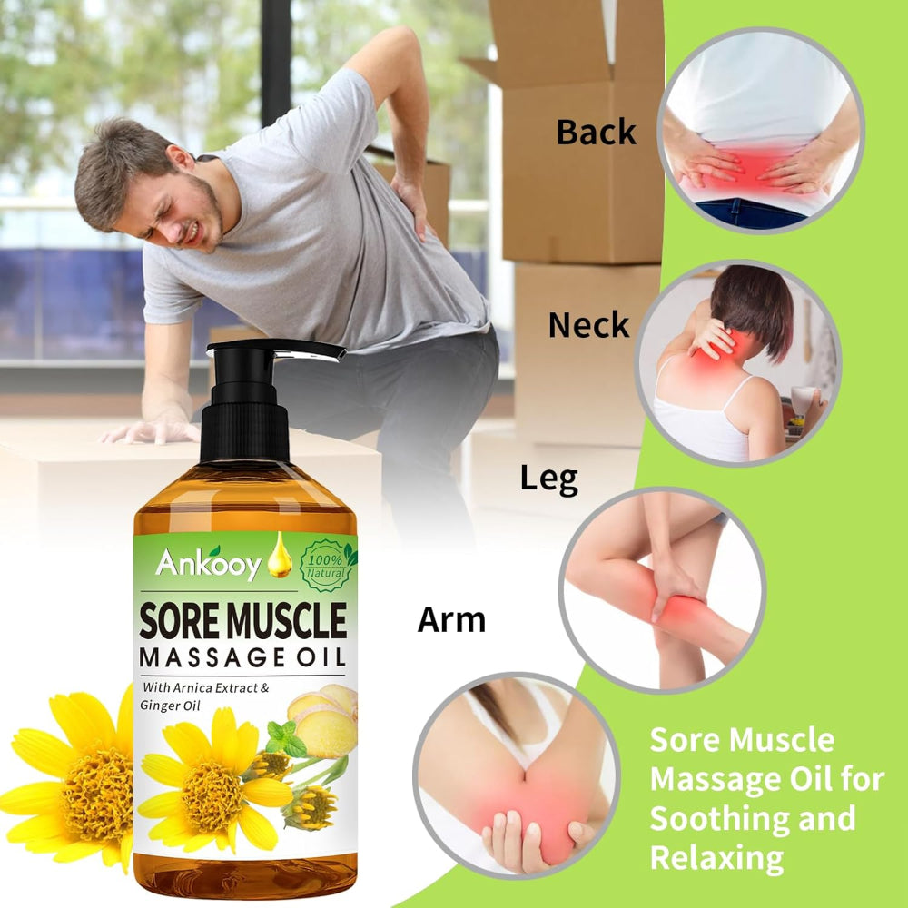 3-Pack Massage Oils with Massage Ball – Sore Muscle Relief Use – Includes Arnica, Lavender & Ginger Oils – Lymphatic Drainage & Relaxation Massage Kit