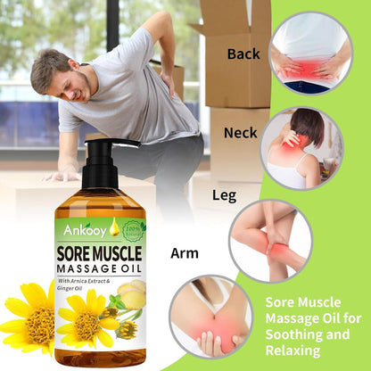 3-Pack Massage Oils with Massage Ball – Sore Muscle Relief Use – Includes Arnica, Lavender & Ginger Oils – Lymphatic Drainage & Relaxation Massage Kit