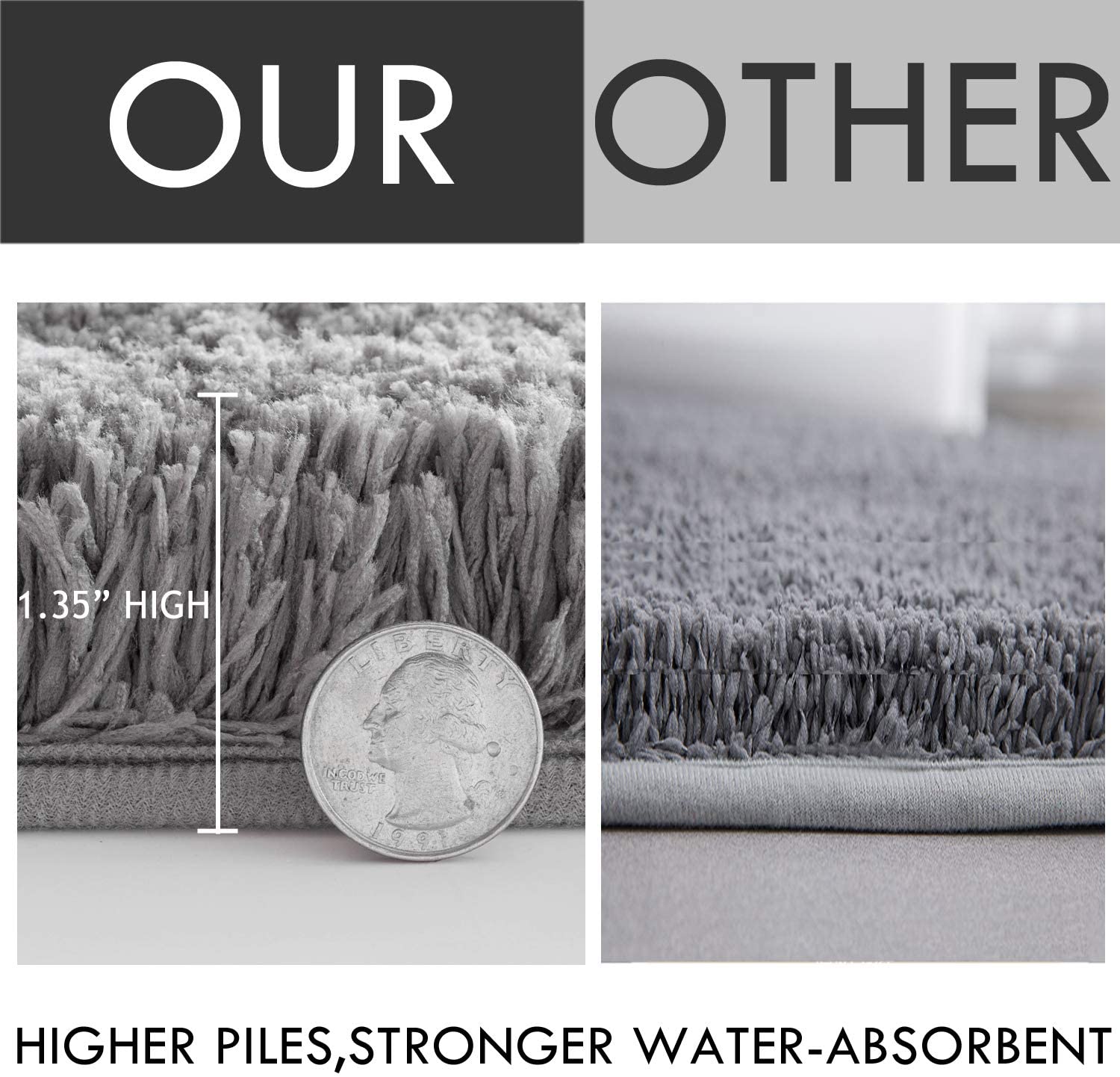 Liquid Absorbent Thick Shaggy Bathroom Rug 