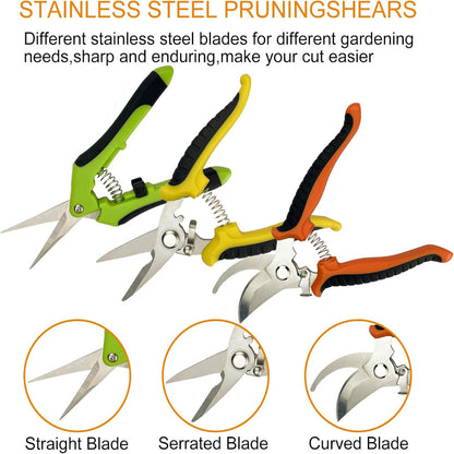 5-Pack Garden Pruning Shears – Stainless Steel Handheld Clippers with Gardening Gloves, Snips & Pruners for Gardening