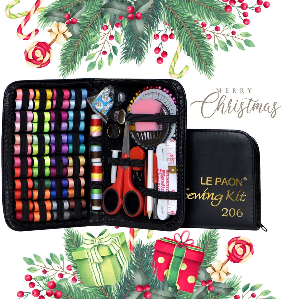 Sewing Kit for Traveler, Adults, Beginner, Emergency, DIY Sewing Supplies Organizer Filled with Scissors, Thimble, Thread, Elastic,Sewing Needles, Storage,Tape Measure etc (Black, X) Great Gift