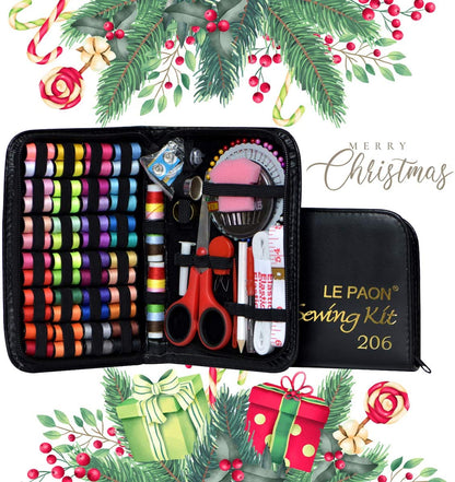 Sewing Kit for Traveler, Adults, Beginner, Emergency, DIY Sewing Supplies Organizer Filled with Scissors, Thimble, Thread, Elastic,Sewing Needles, Storage,Tape Measure etc (Black, X) Great Gift