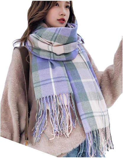 Wander Agio Women's Fashion Scarves Long Shawl Winter Thick Warm Knit Large Plaid Scarf