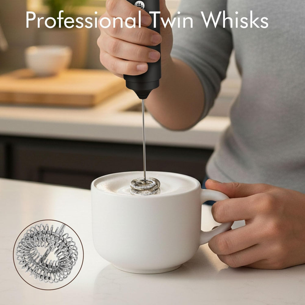 Rechargeable Milk Frother – 2-in-1 Dual Spring Whisk – Handheld Electric Mixer for Coffee, Latte, Matcha & Hot Chocolate