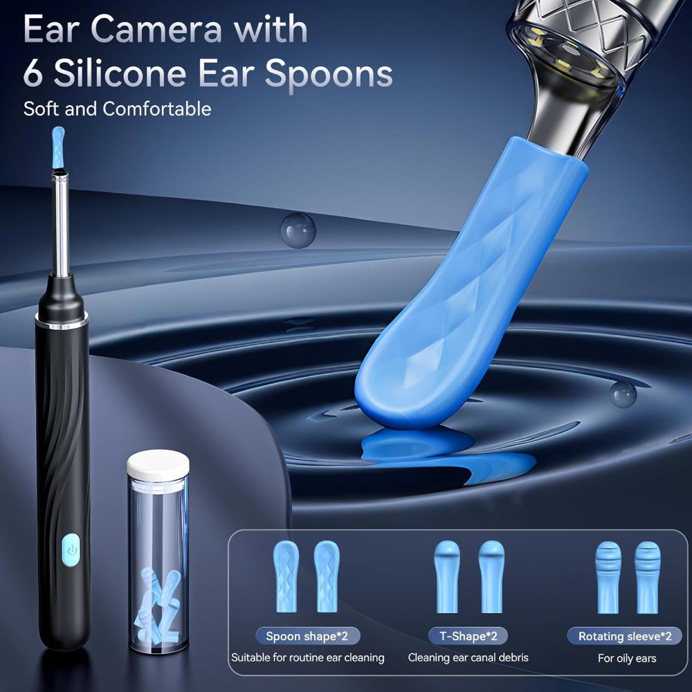 Ear Wax Removal Tool with Camera – 1080P HD Ear Cleaner with 6 LED Lights, 6 Ear Picks, Compatible with iOS & Android