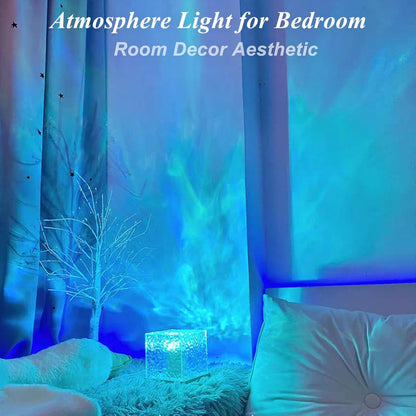 Ocean Wave Light Projector – 16-Color Dimmable Ambient Mood Lamp with Remote – Crystal Northern Lights for Bedroom, Bathroom & Playroom