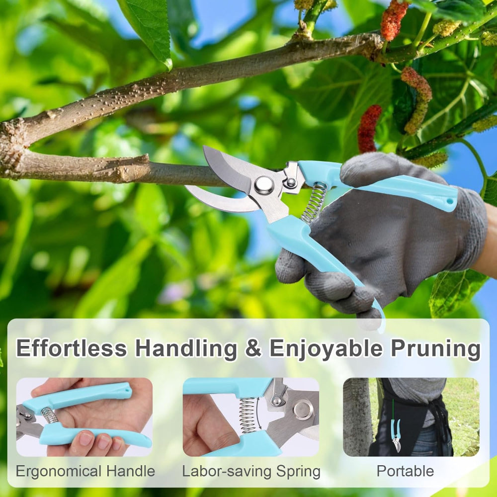 2-Pack Stainless Steel Pruning Shears – Sharp Bypass & Straight Blade Garden Scissors with Comfortable Grip & Safety Lock for Pruning, Cutting & Fruit Picking