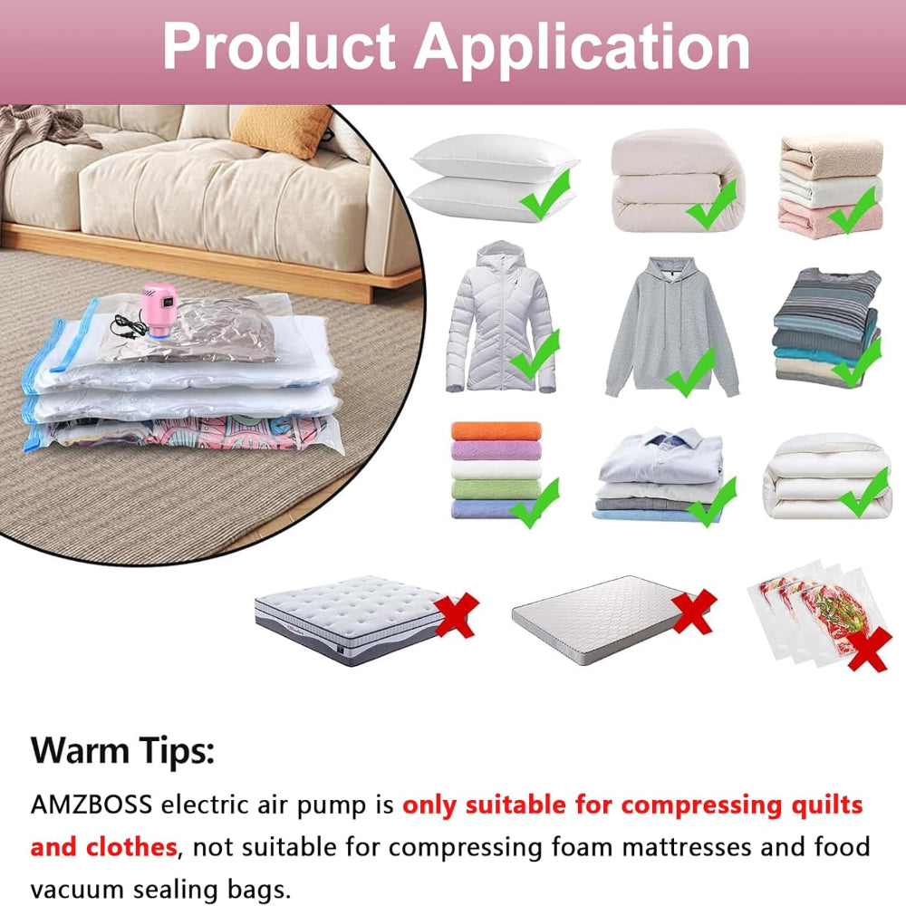 Electric Vacuum Pump – Portable Pump for Storage Bags, Clothing, Blankets & Bedding, Works with Various Vacuum Seal Bags, Pink (Bags Not Included)