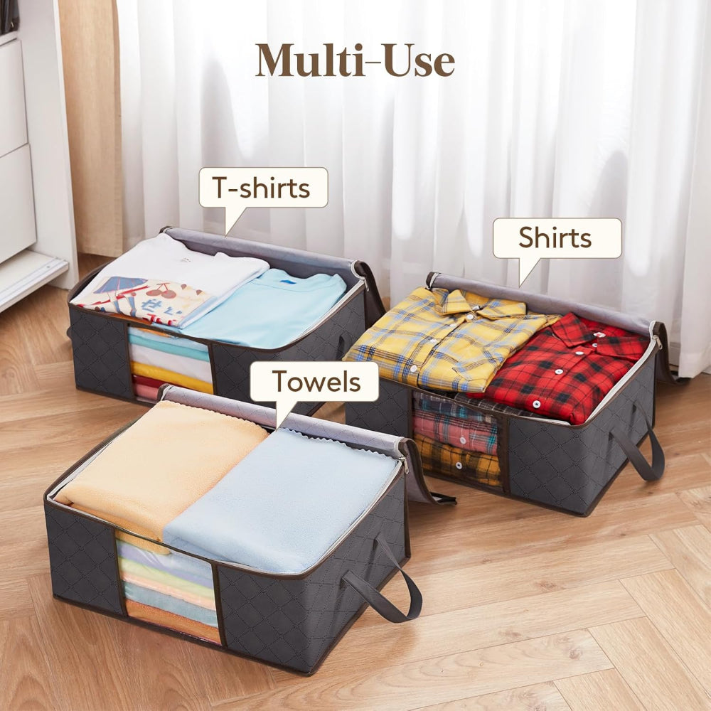 3-Pack Clothes Storage Bins – Foldable Blanket Bags with Lids & Zippers, Clear Window Closet Organizer for Clothing & Bedding
