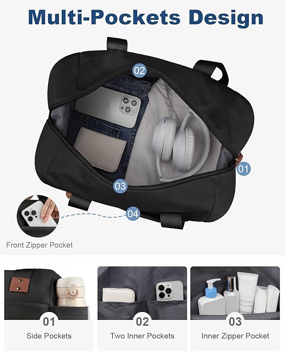Travel Duffle Bag – Waterproof Weekender Carry On Gym Bag, Lightweight Polyester