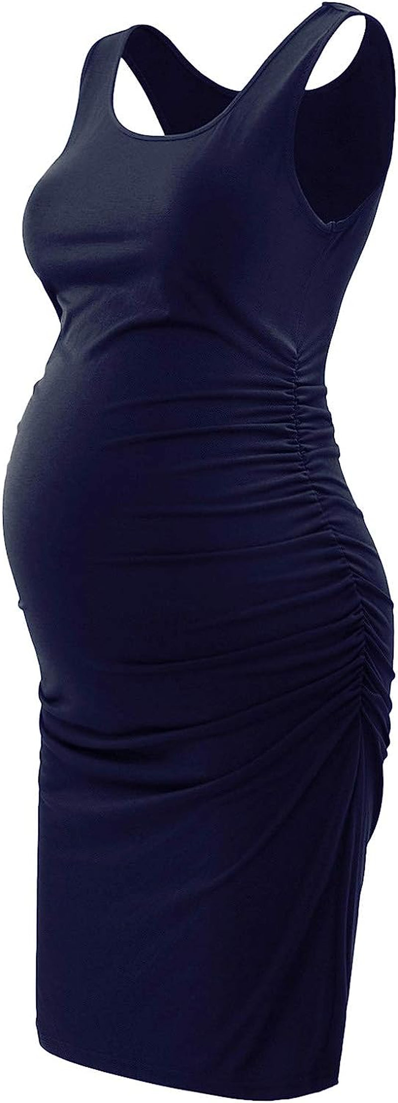  Maternity Tank Dress Bodycon Sleeveless Casual Short Ruched Midi Fitted Dress for Pregnant Women