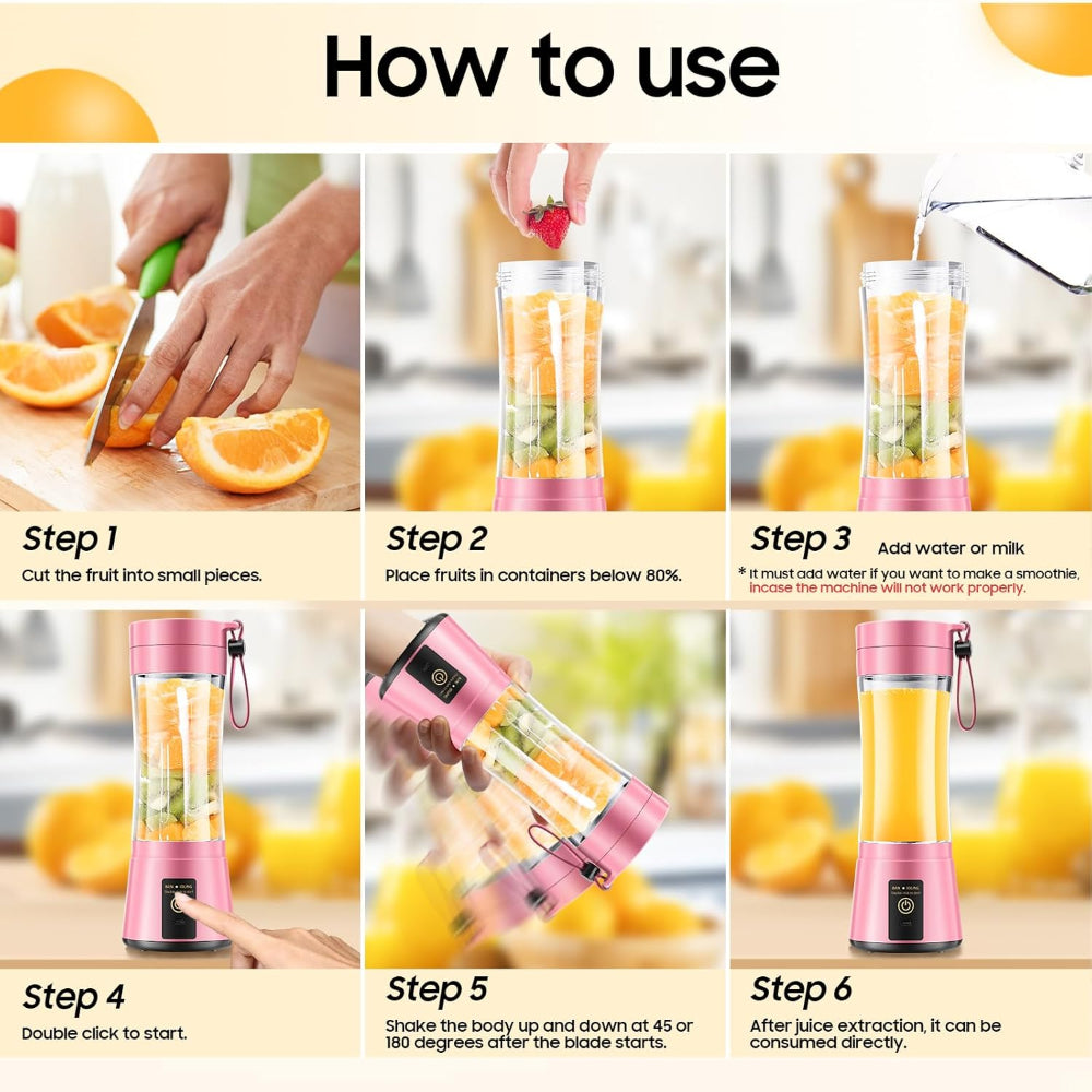 Portable Personal Blender – Smoothies & Shakes Use – Cordless Rechargeable with 6 Blades – 380ml Juice Cup, Lightweight Travel Design