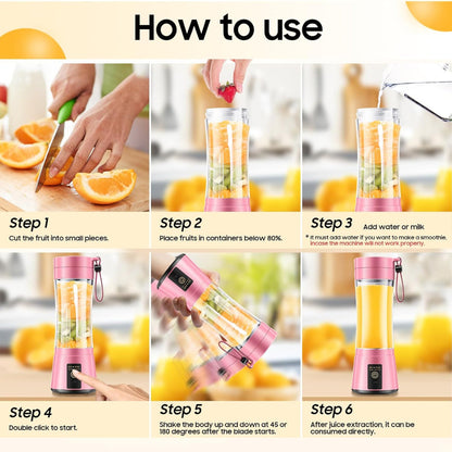 Portable Personal Blender – Smoothies & Shakes Use – Cordless Rechargeable with 6 Blades – 380ml Juice Cup, Lightweight Travel Design