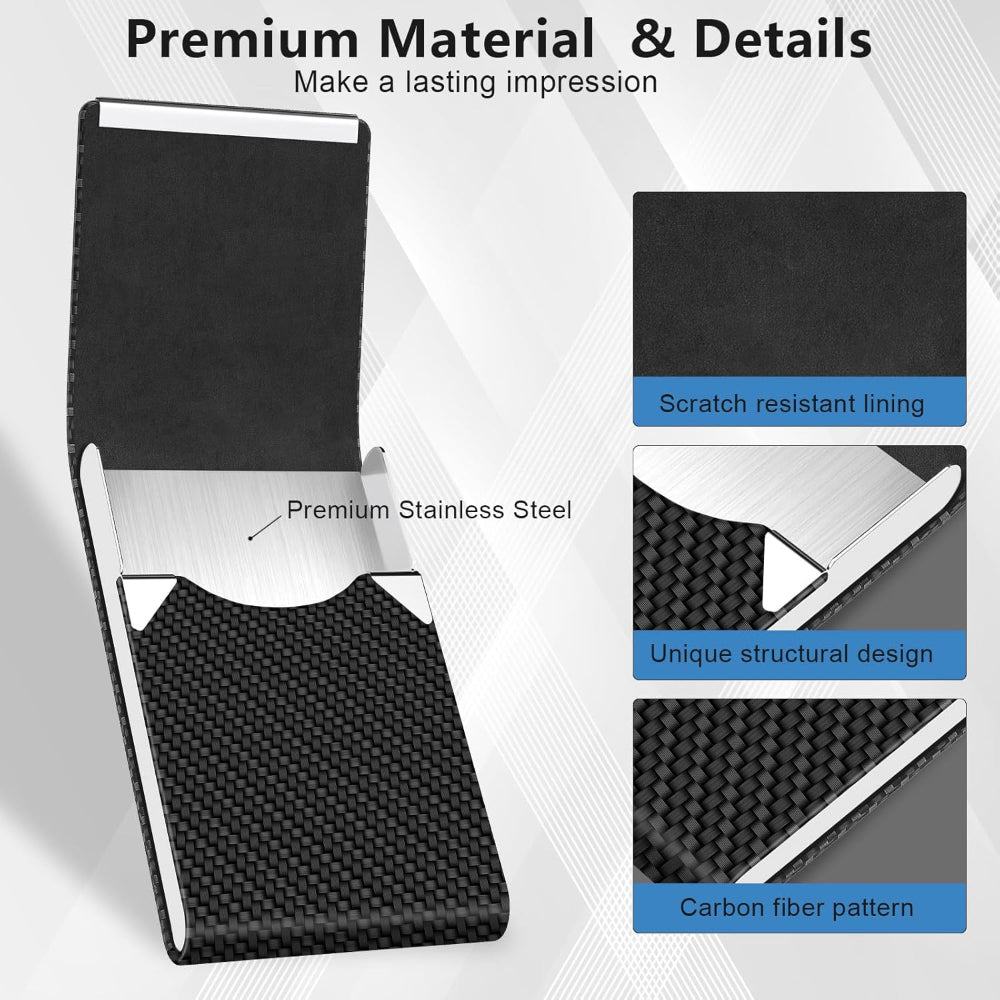 Slim Business Card Holder – Magnetic Closure Use – Black Carbon Metal & PU – RFID Blocking for Credit & Business Cards – Pocket or Bag Storage, 3.7 x 2.3 Inches