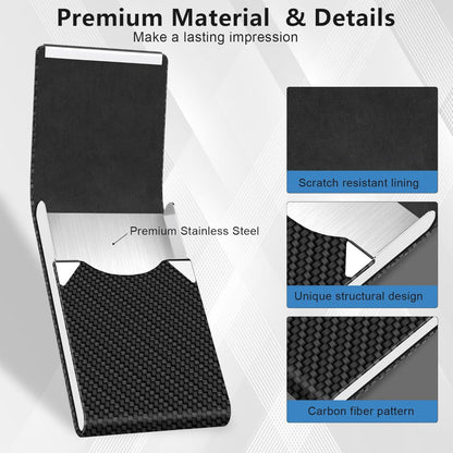 Slim Business Card Holder – Magnetic Closure Use – Black Carbon Metal & PU – RFID Blocking for Credit & Business Cards – Pocket or Bag Storage, 3.7 x 2.3 Inches