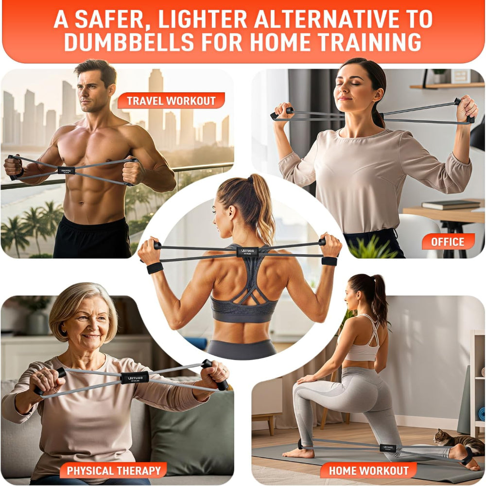 3-Pack Figure 8 Resistance Bands – Heavy Latex Exercise for Arms & Back – Full Body Workout Use – Strength Training, Pilates, Yoga & Physical Therapy – Includes Handles