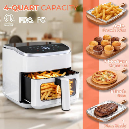 4QT Air Fryer – Digital Touchscreen Cooking – Easy View Window with Interior Light – Nonstick Dishwasher Safe Basket