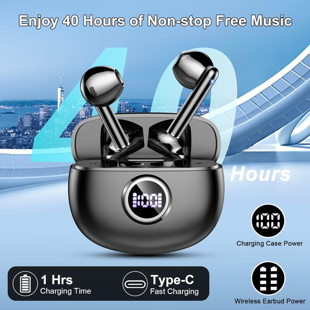 Wireless Bluetooth 5.3 Earbuds – HiFi Stereo Sound – In-Ear Use – ENC Noise Cancelling Mics – 40H Playtime, IP7 Waterproof