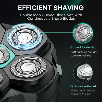 6D Cordless Bald Head Shaver – Men’s Head & Face Use – Wet/Dry IPX6 Waterproof – LED Display, Body Shaver & Clippers – Gift for Balding Men