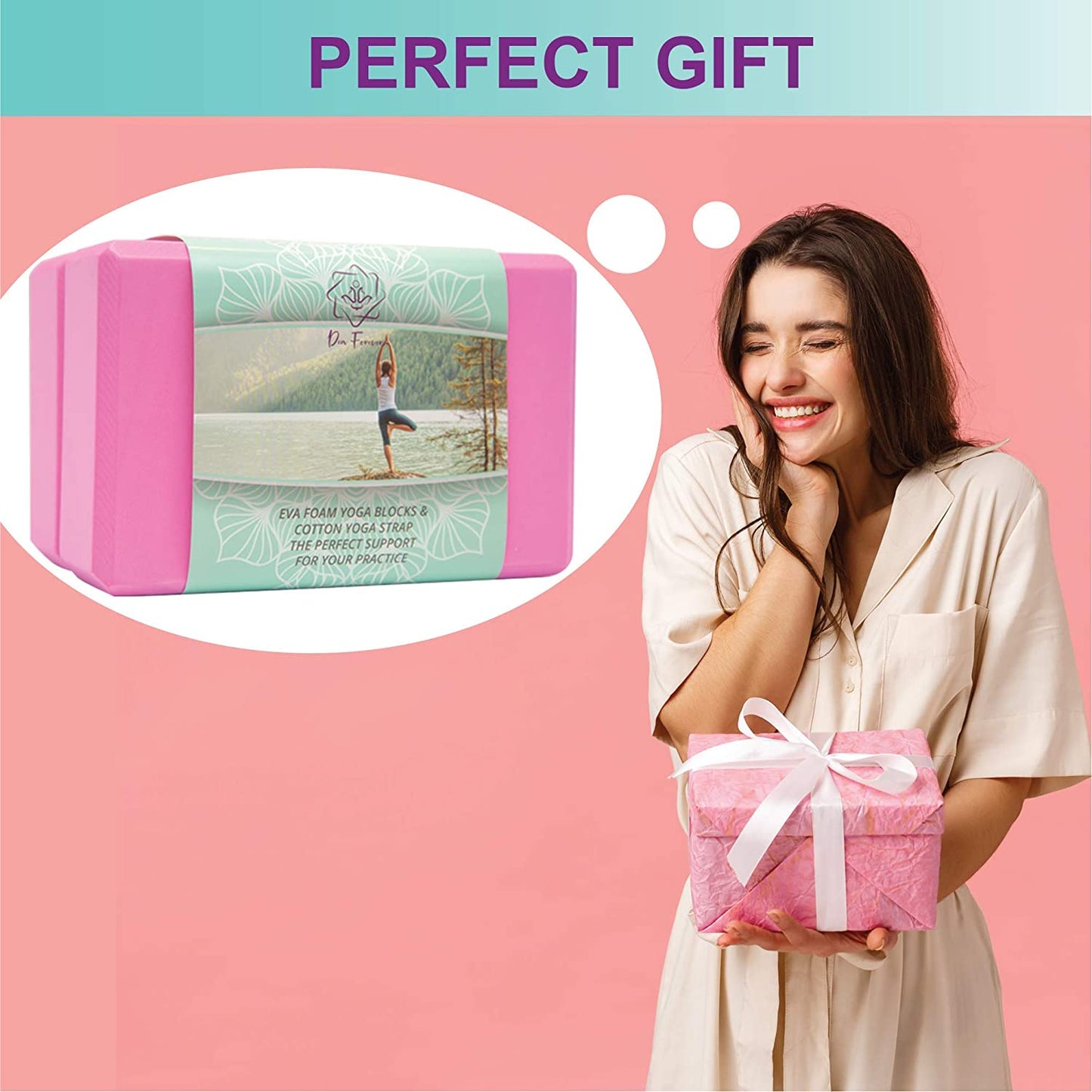 Dea Forever Yoga Blocks with Strap Set | High-Density Eva Foam Blocks with Yoga Strap D Ring Yoga Set with Bag | Yoga Brick 2 Pack and Strap + eBook for a Better Lifestyle