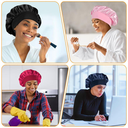 3-Pack Silk Sleep Bonnets – Satin Hair Protection Use – Large Soft Band for Curly Hair & Braids – Women’s Nighttime Hair Cap