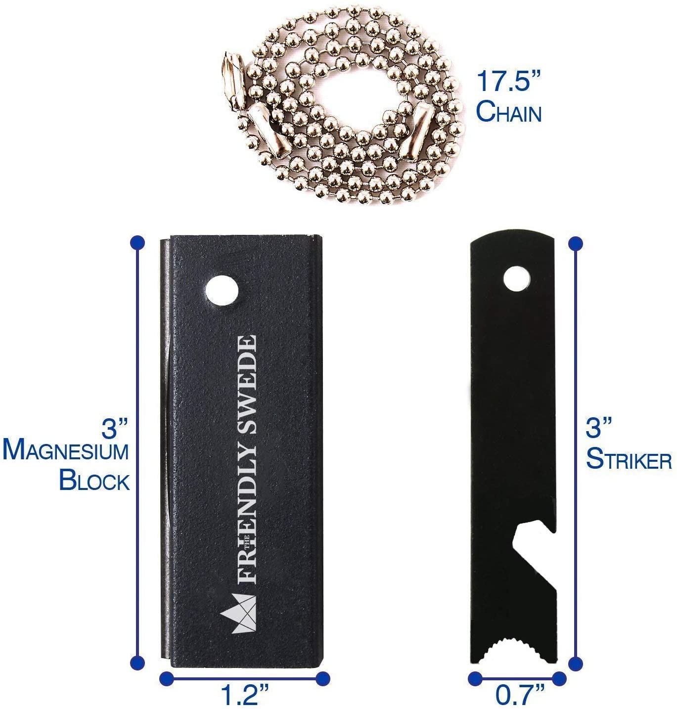 The Friendly Swede Magnesium Flint Fire Starter - 3 Pack - Survival Firesteel Blocks with Striker, Camping Emergency Equipment