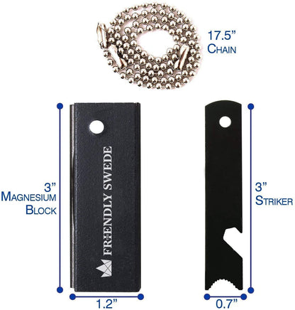 The Friendly Swede Magnesium Flint Fire Starter - 3 Pack - Survival Firesteel Blocks with Striker, Camping Emergency Equipment