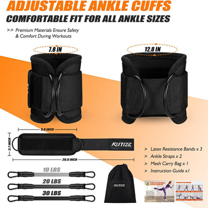 Ankle Resistance Bands with Cuffs – Adjustable Leg & Glute Workout Bands – Portable Home Gym Equipment for Kickbacks, Hip Thrusts, Yoga & Strength Training