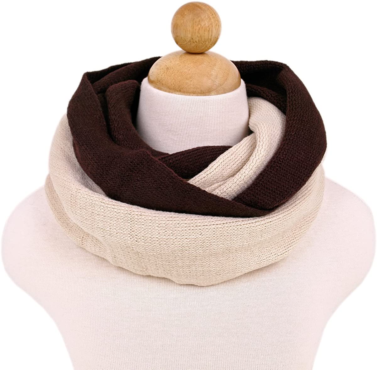 Two-Tone Winter Knit Warm Infinity Loop Circle Scarf