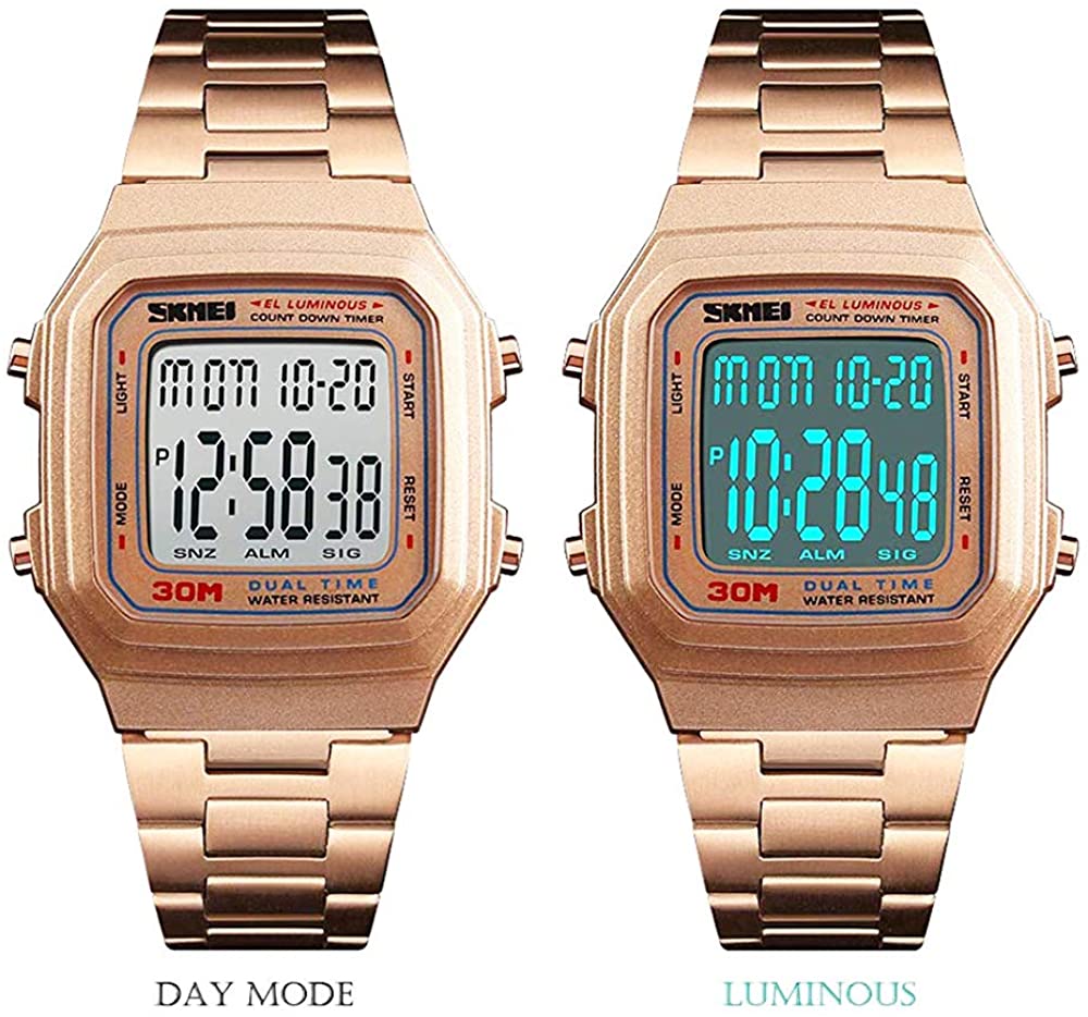 Men's Digital Watch Gold, Waterproof Analog Quartz Square Watch with Countdown Stopwatch Alarm Date…