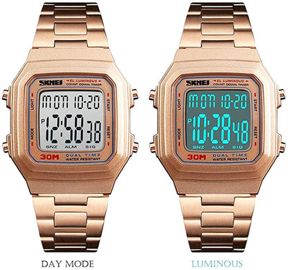 Men's Digital Watch Gold, Waterproof Analog Quartz Square Watch with Countdown Stopwatch Alarm Date…