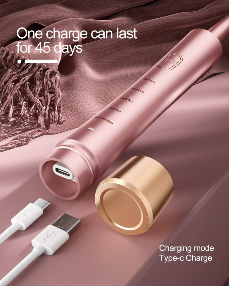 Sonic Electric Toothbrush – USB Rechargeable Use – 8 Brush Heads with 5 Cleaning Modes – Smart Timer & 2-Hour Fast Charge