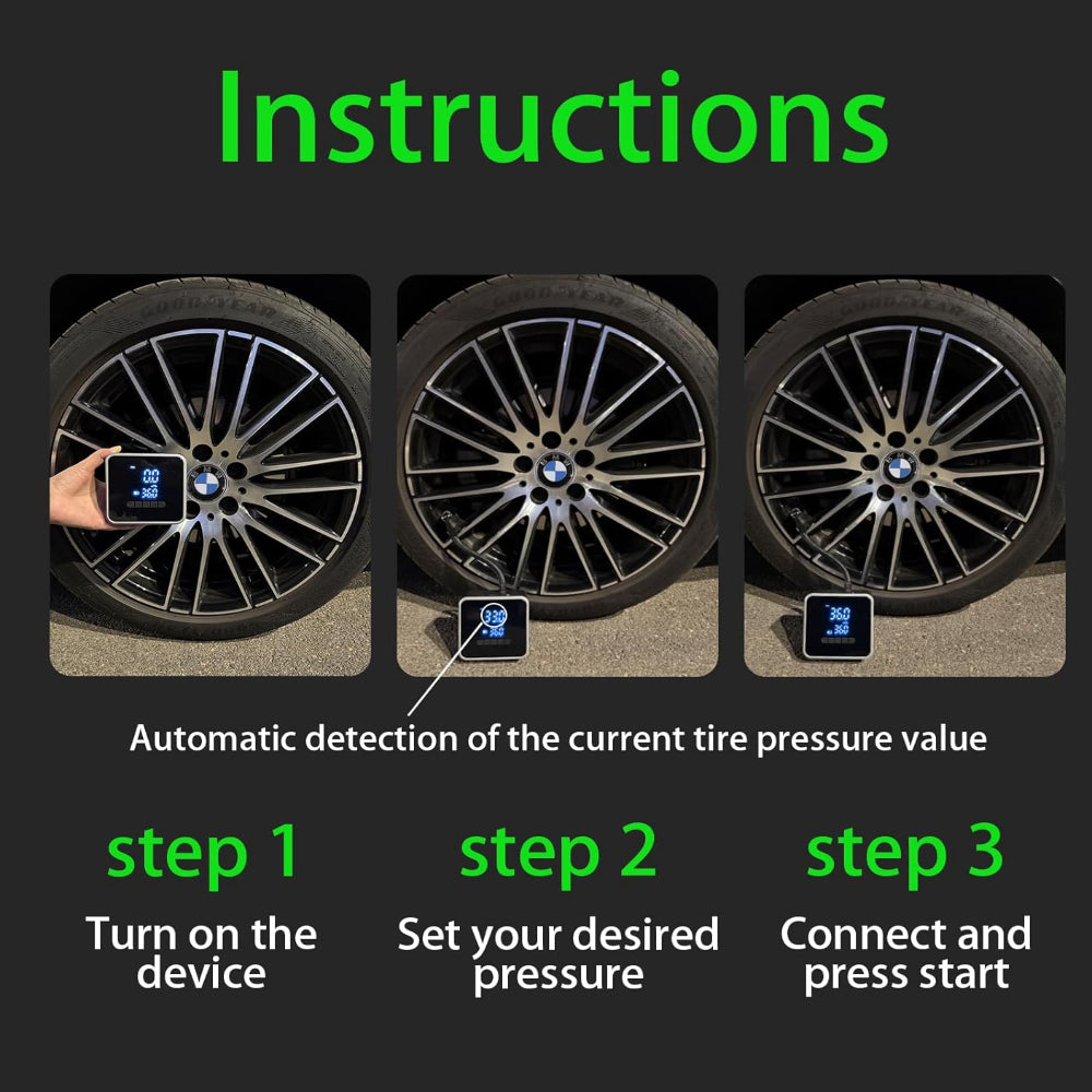 Portable Tire Inflator – 150 PSI Air Compressor Pump – Fast Inflation for Cars, Motorcycles, Bicycles & Sports Balls
