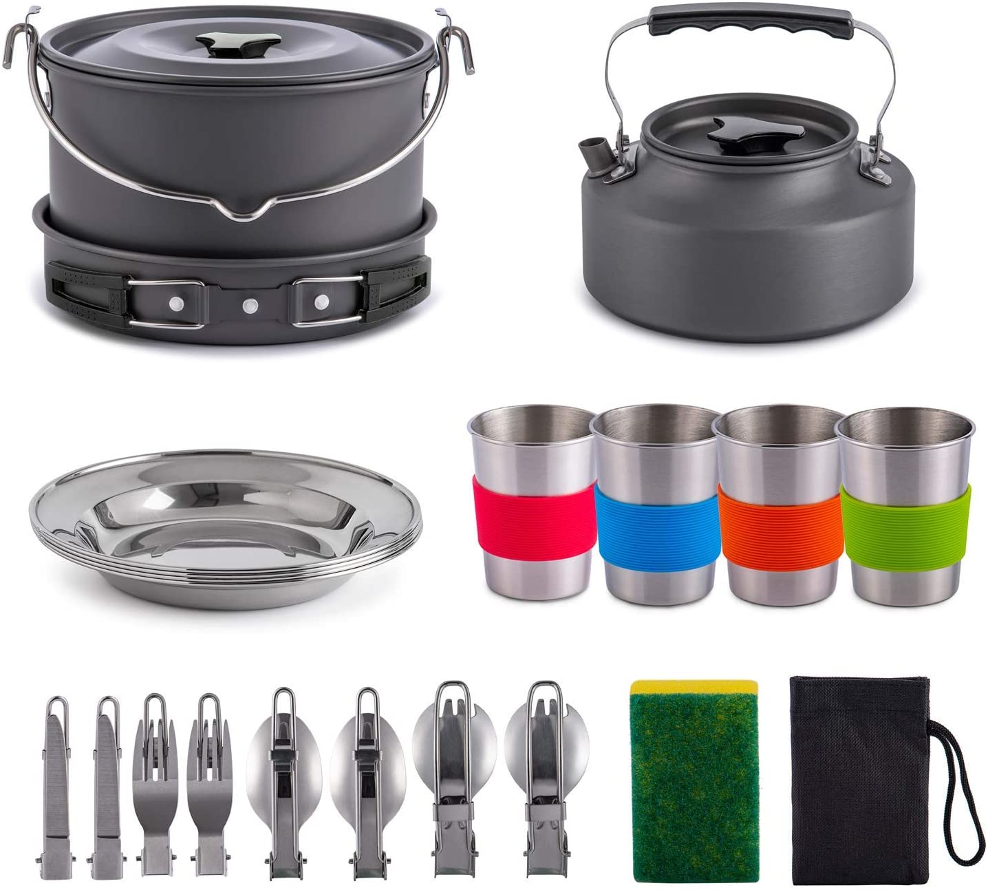 Gonex 11pcs/13pcs/16pcs/21pcs Camping Cookware Set Mess Kit, Backpacking Gear Cooking Equipment, Stackable Portable Non Stick Pot Pan Cook for Outdoors Hiking