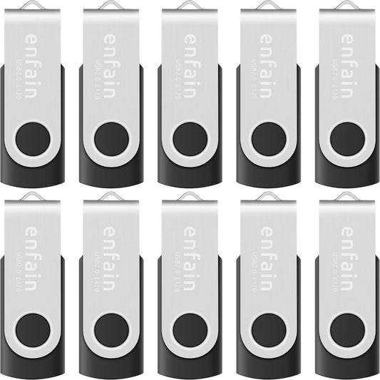 10-Pack USB Flash Drives – 128MB Storage Use – Swivel Cap Design with Labels – Bulk Thumb Drives for Small File Storage