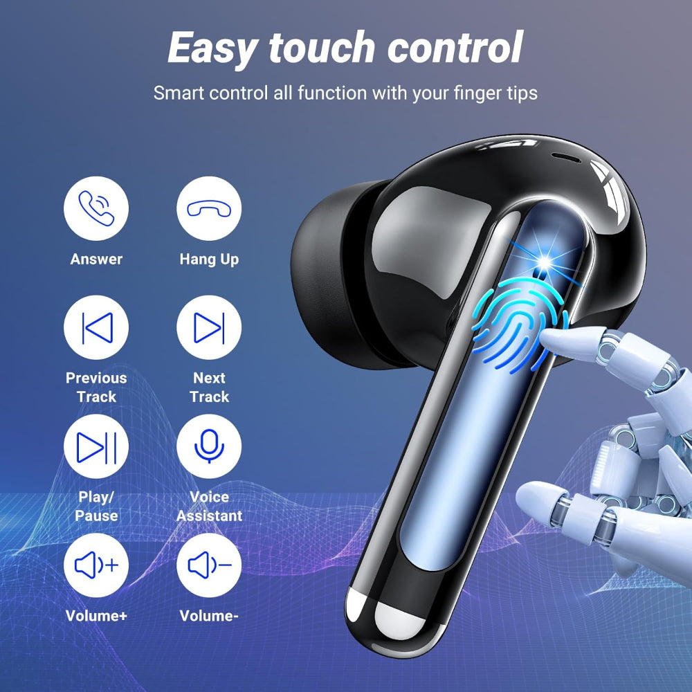 Wireless Bluetooth 5.4 Earbuds – In-Ear Use – HiFi Stereo with 4 ENC Noise-Cancelling Mics – 42H Playback, IPX7 Waterproof & LED Battery Display – Running, Fitness & Office – Black