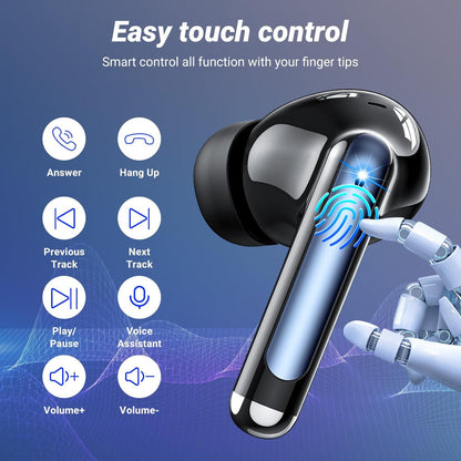 Wireless Bluetooth 5.4 Earbuds – In-Ear Use – HiFi Stereo with 4 ENC Noise-Cancelling Mics – 42H Playback, IPX7 Waterproof & LED Battery Display – Running, Fitness & Office – Black